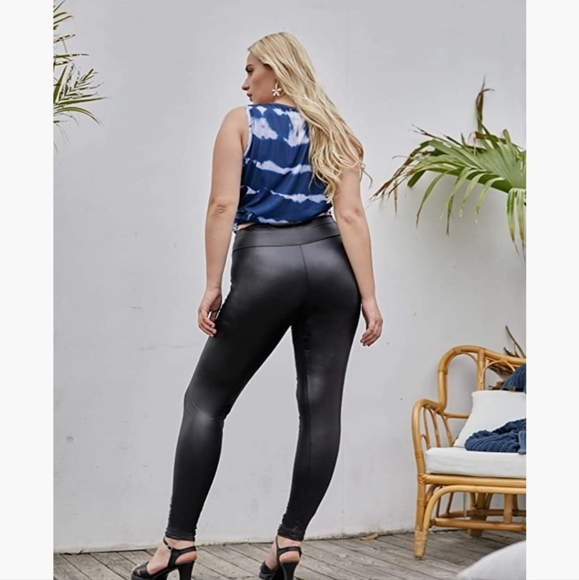 7th Element Plus Size Faux Leather Leggings Lightweight High Waisted - Picture 2 of 7